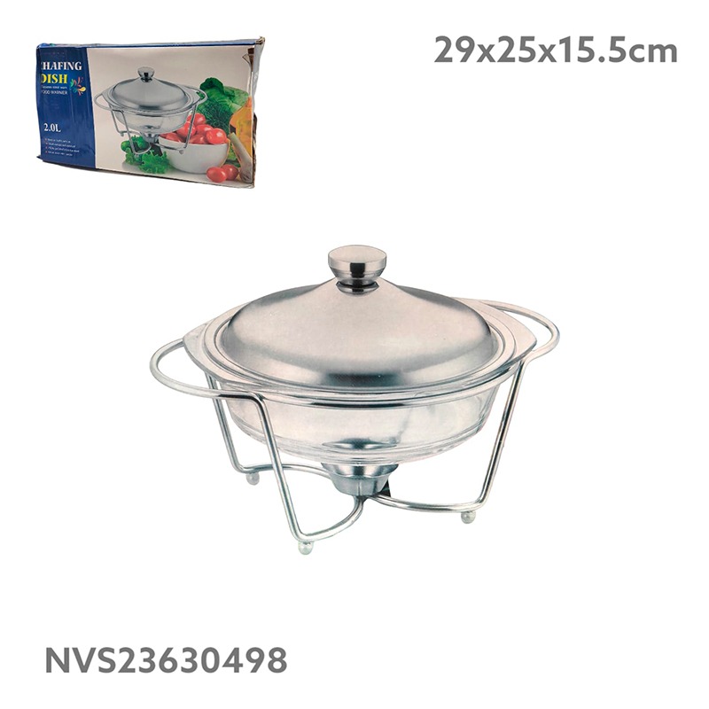BANDEJA PARA BUFFET D/VIDRIO C/TAPA D/METAL 2L 