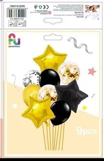 SET DE GLOBOS (9PCS) DORADO NEGRO