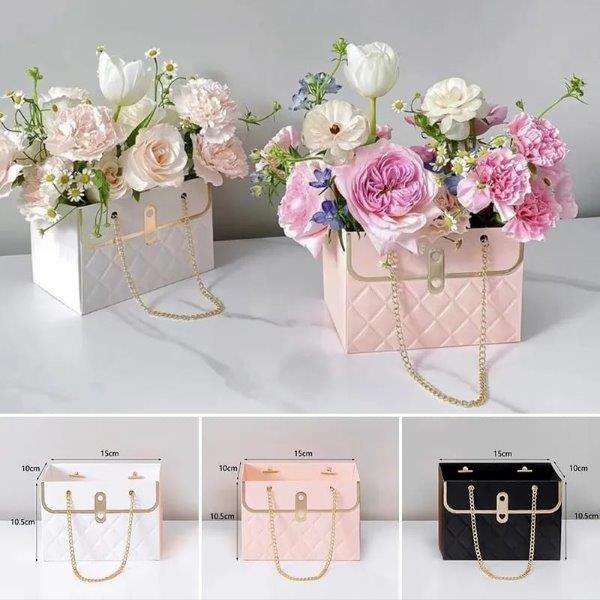 CAJA D/REGALO FLORES (4PZ}  (10”15CM)