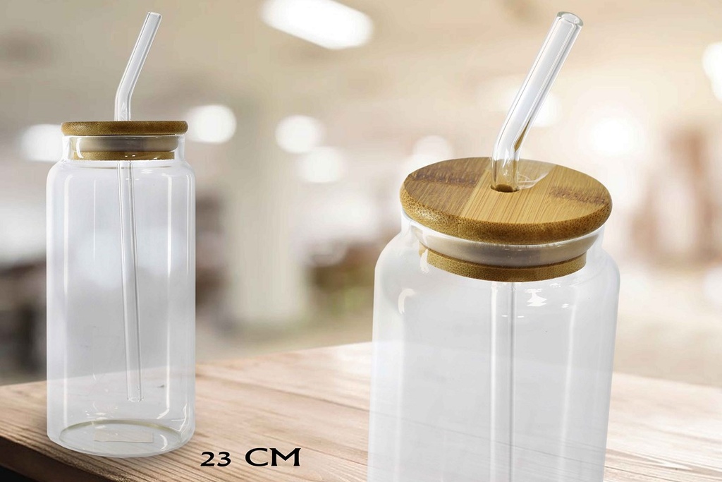 VASO DE VIDRIO C/ TAPA Y CARRILLO