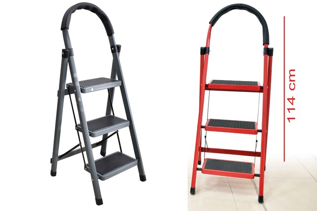 ESCALERA PLEGABLE MULTIUSOS NEGRA Y ROJA