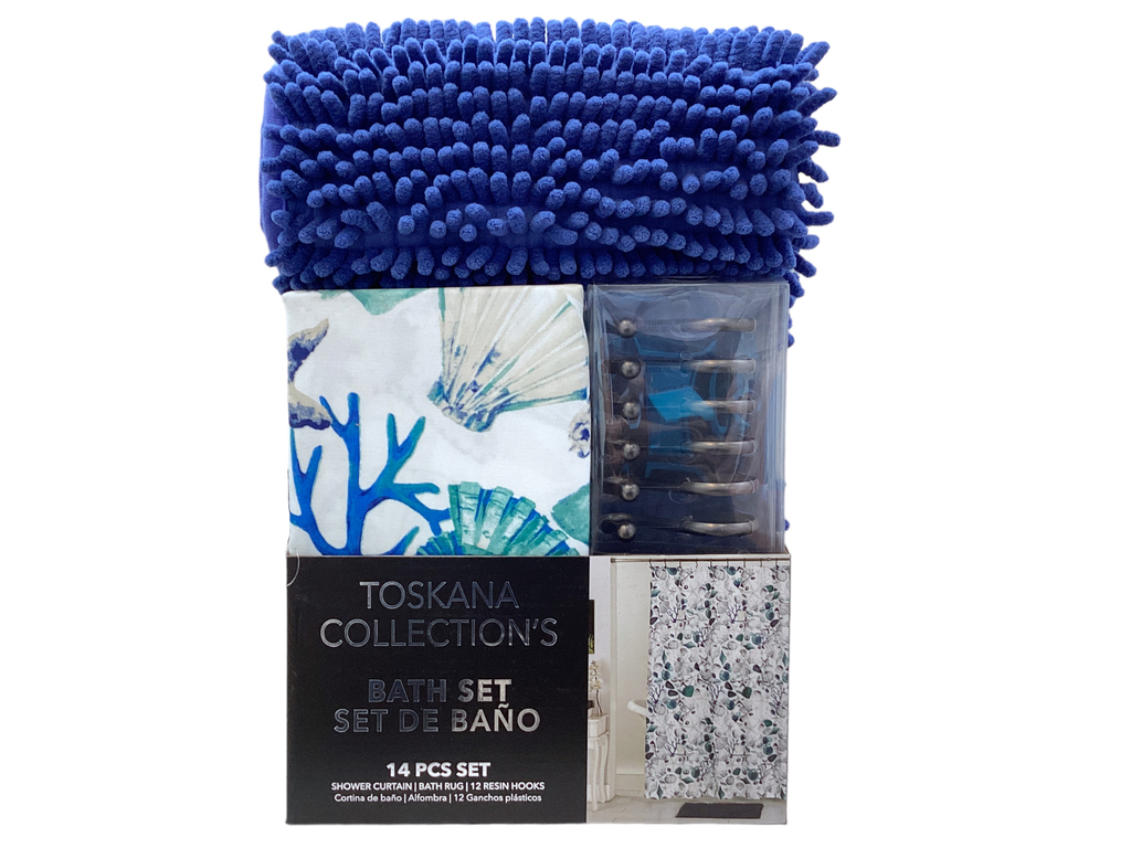 ALFOMBRA+CORTINA D/BAÑO 14PZAS 180X180CM