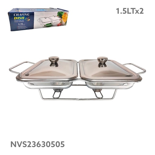 [IV-1881] BANDEJA DOBLE PARA BUFFET D/VIDRIO C/TAPA 1.5L
