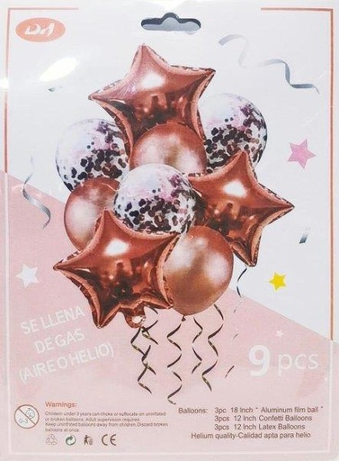 [IV-1919] SET DE GLOBOS (9PCS) DORADO ROSA